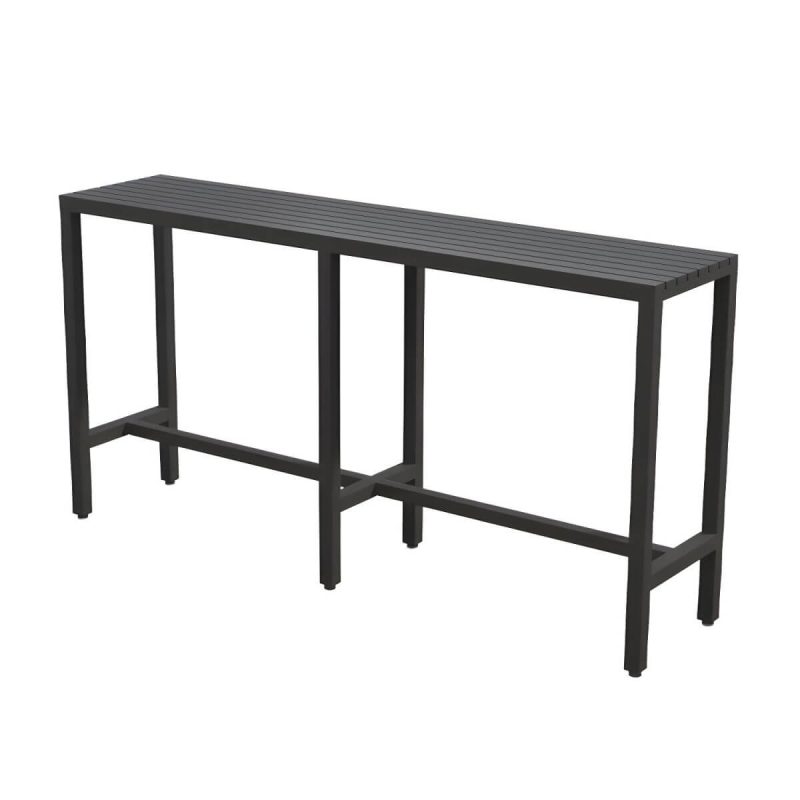 Industrieller schwarzer Metall-Patio-Esstisch mit Espresso-Holzplatte - 94,5"L x 15,7"B x 41,3"H Nur Tisch