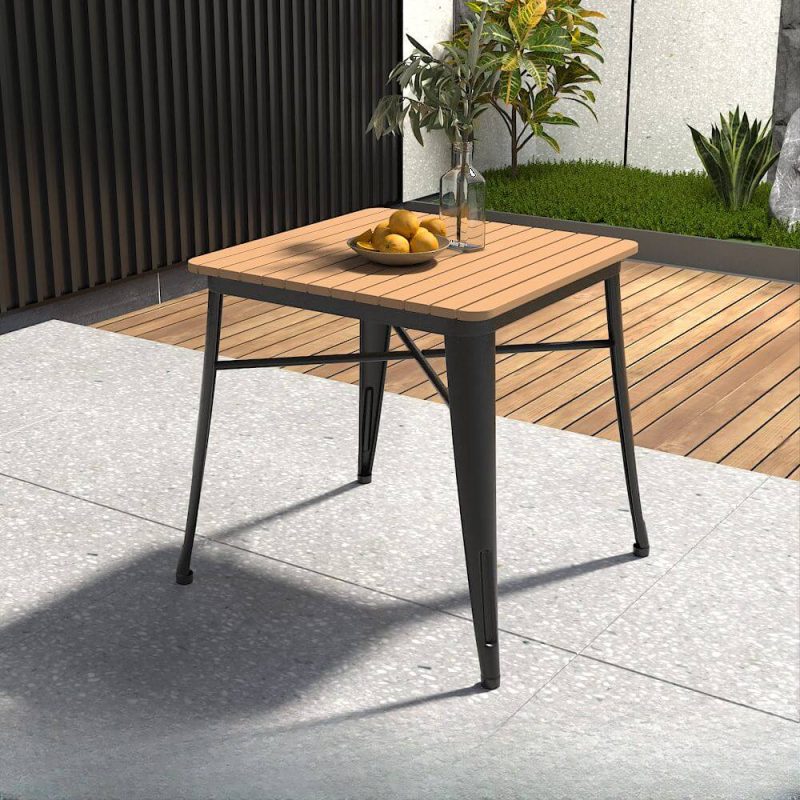Langlebiger Quadratischer Hellbrauner Verbundholz Minimalistischer Terrassen-Esstisch, Schwarz, 27,6"L x 27,6"B x 29,5"H, Nur Tisch