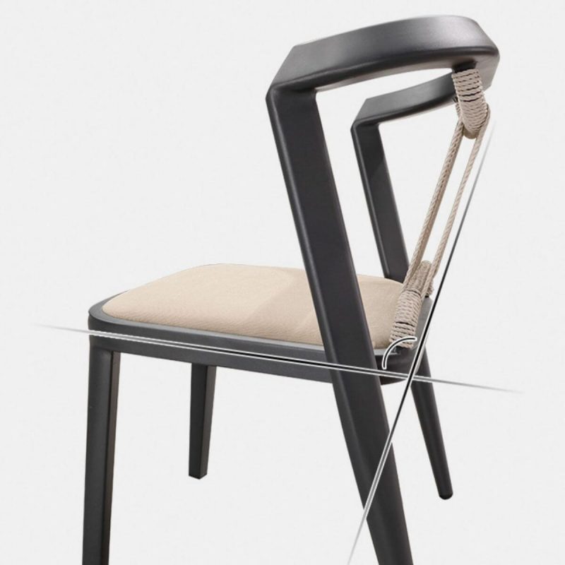 Minimalistischer Aluminium Anti-UV Outdoor Seitenstuhl mit Kissen, grauer Rücken, 2 Stühle, braun, 2-teiliges Set
