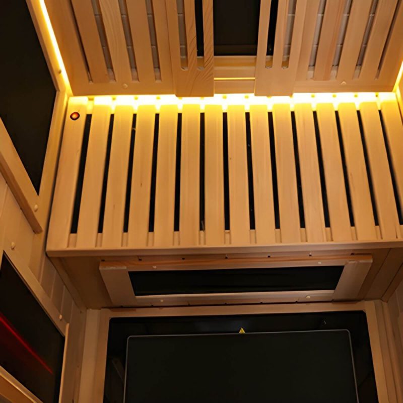Luxuriöse 1-Personen-Holz-FAR-Infrarotsauna mit LED-Beleuchtung und Bluetooth - Braun Einzel