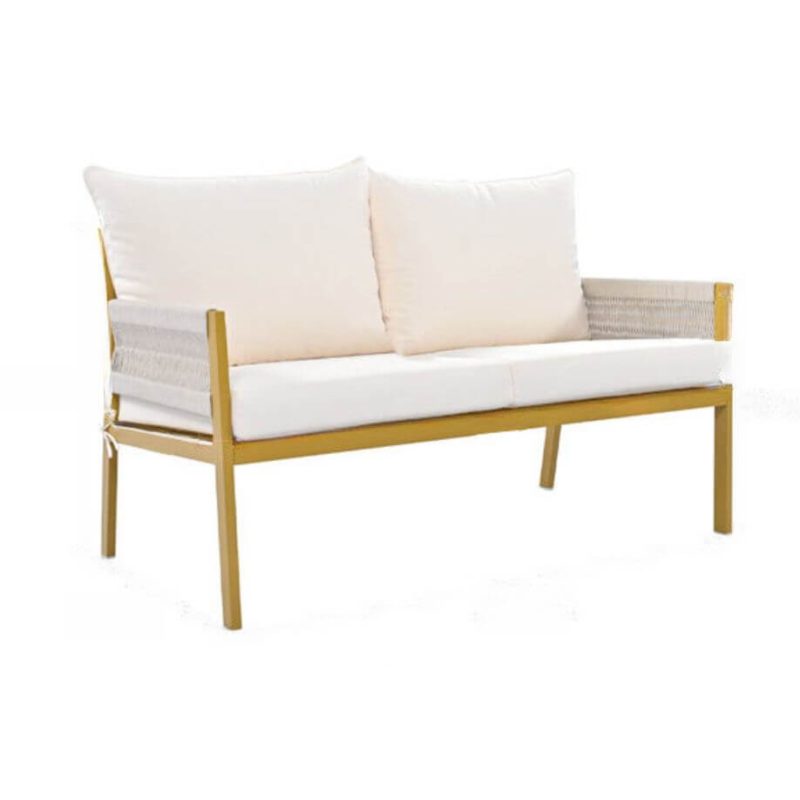 Glamouröses, UV-beständiges, weiß lackiertes Alloy-Rahmen Loveseat mit Kissen für 2 Personen, 1 Stück, 2-Sitzer Sofa