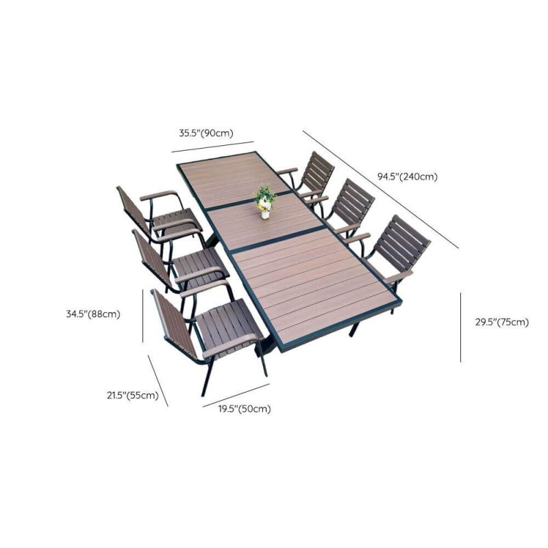 Dimension of Rostbeständiges modernes Alloy Outdoor-Esszimmerset mit Kakaotisch und Stuhl, 7-teiliges Set, 94,5"L x 35,4"B x 29,5"H, Tisch & 6 Stühle