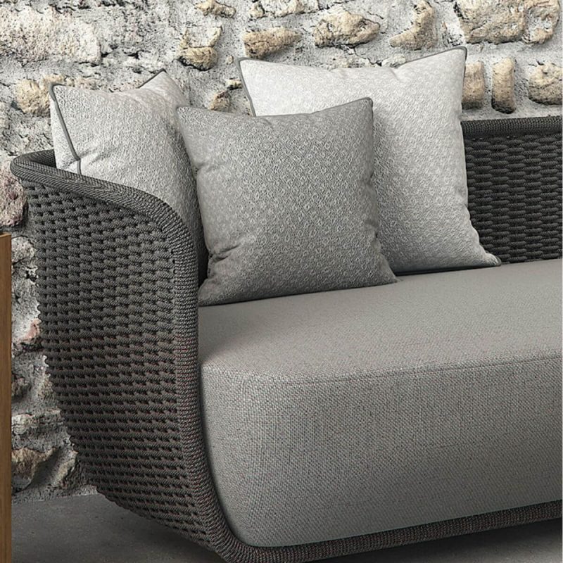 4-teiliges Outdoor-Sofa-Garnitur-Set mit Leinenstoff, weißem Tisch, gesinterter Steinplatte, Sofa, UV-beständig und weißen Kissen, 4-teiliges Set (2 Stühle & 1 3-Personen-Sofa & 1 Couchtisch)