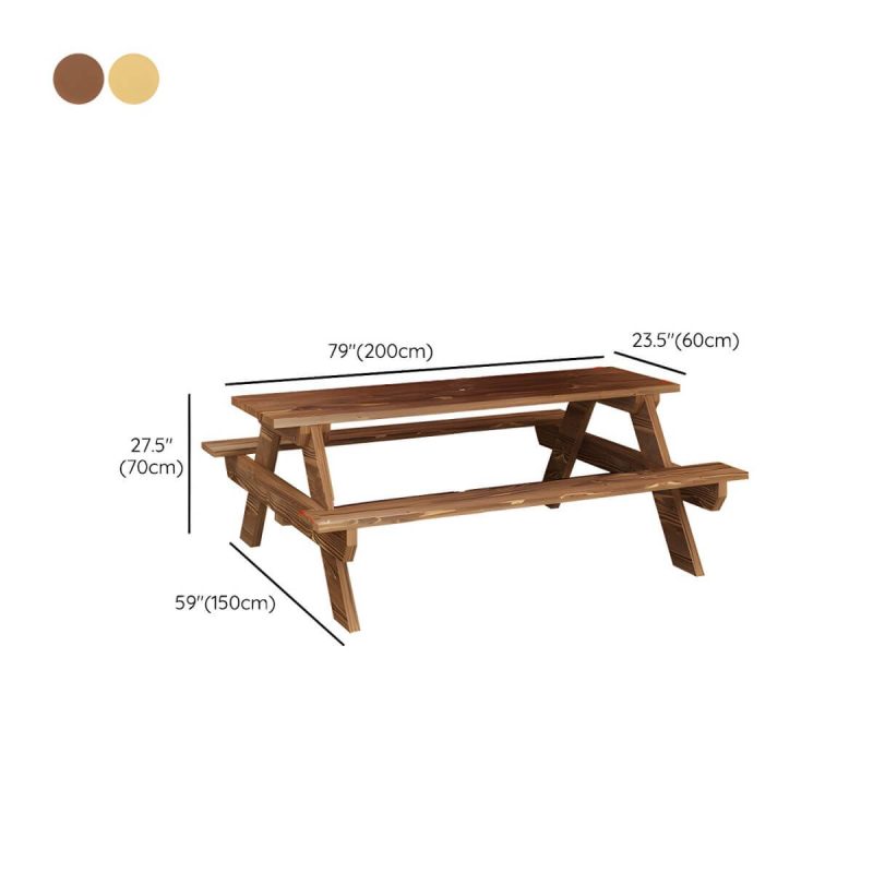 Dimension of Zeitgenössischer Massivholz-Picknicktisch rechteckig wasserfester Picknicktisch - Holzfarbe Tisch 79"L x 24"B x 28"H nur Tisch