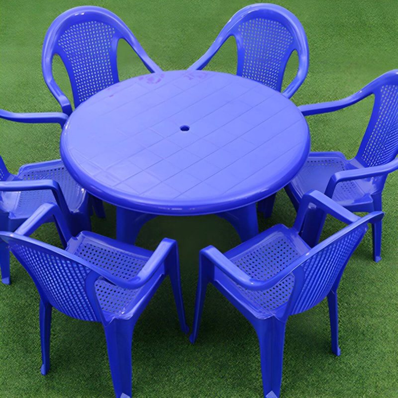 Outdoor-Plastik-Patio-Tisch im zeitgenössischen Stil in runder/quadratischer Form - Blau 43"L x 43"B x 27,5"H Nur Tisch