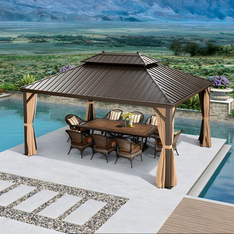 Stein/Keramik-Esstisch Outdoor Aluminium-Gestell Terrassentisch in Braun - Nur Tisch 39.4"L x 39.4"B x 29.1"H