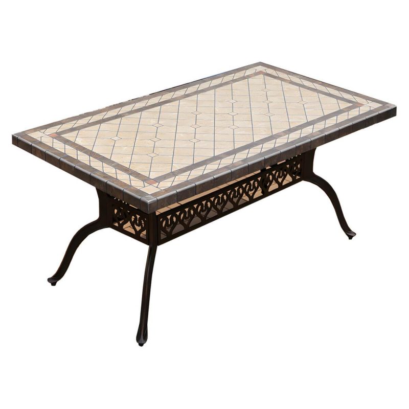 Moderner Outdoor-Patio-Tisch aus Keramik, rostbeständiger Patio-Tisch mit Aluminiumrahmen - Nur Tisch 63"L x 35,5"B x 28,3"H