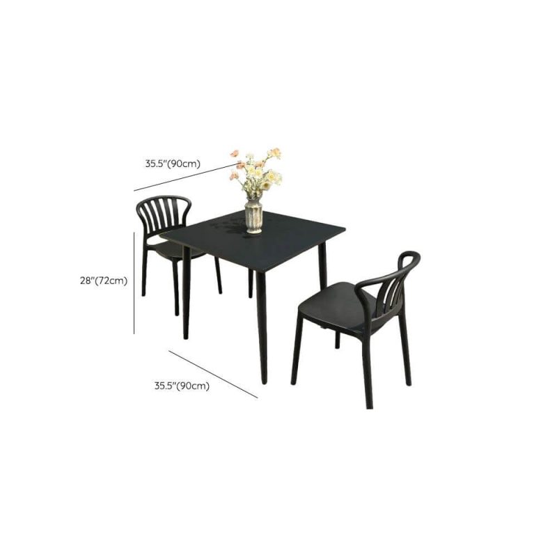 Dimension of Outdoor-Esstischset, wetterbeständig, Sitzfläche aus Polymerverbund, quadratische Tinte, 3-teiliges Set, Stuhl & Tisch, Schwarz, 35,4"L x 35,4"B x 28,3"H, Schreibtisch mit 2 Stühlen