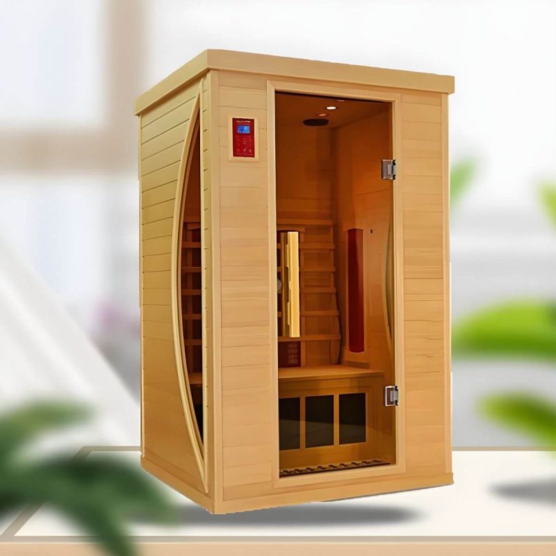 Luxus handgefertigte Holz-FAR-Infrarotsauna für 1 Person mit LED-Beleuchtung und Bluetooth - 47"L x 39"B x 75"H Liege nicht inklusive