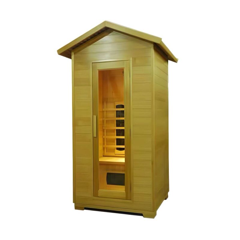 Workspace Essentials: Braune rechteckige Holzsauna mit LED-Beleuchtung und Sitzbank - 39"L x 39"B x 91"H