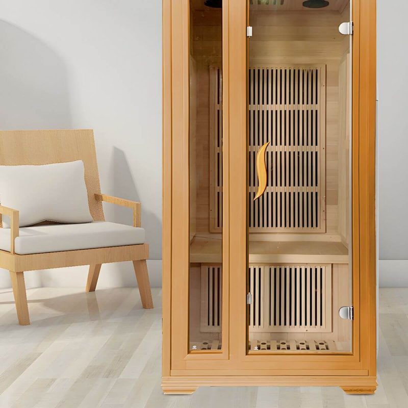 Rechteckige Holz-Infrarotsauna mit LED-Beleuchtung und Bluetooth - 36"L x 36"B x 75"H