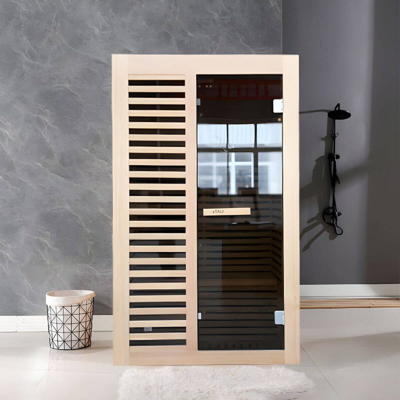Rechteckige Holzsauna mit LED-Beleuchtung, Bluetooth und MP3-Player kompatibel - 71"L x 47"B x 75"H