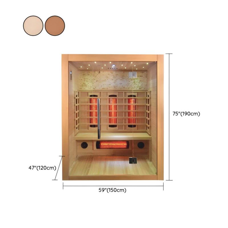 Dimension of Braune rechteckige Sauna mit einer Tür, LED-Beleuchtung und Bluetooth-Kompatibilität - 59"L x 47"B x 75"H Hemlock