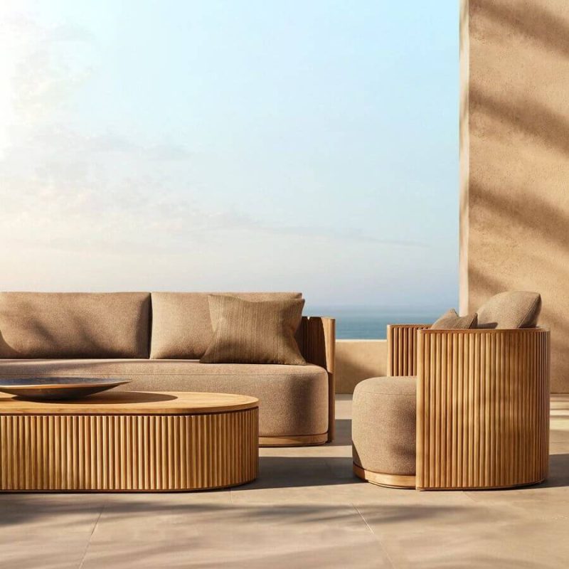 Modernes 1-teiliges Teak UV-beständiges gerahmtes braunes Kissen-Sofa für 1 Person, 1-Sitzer Sofa