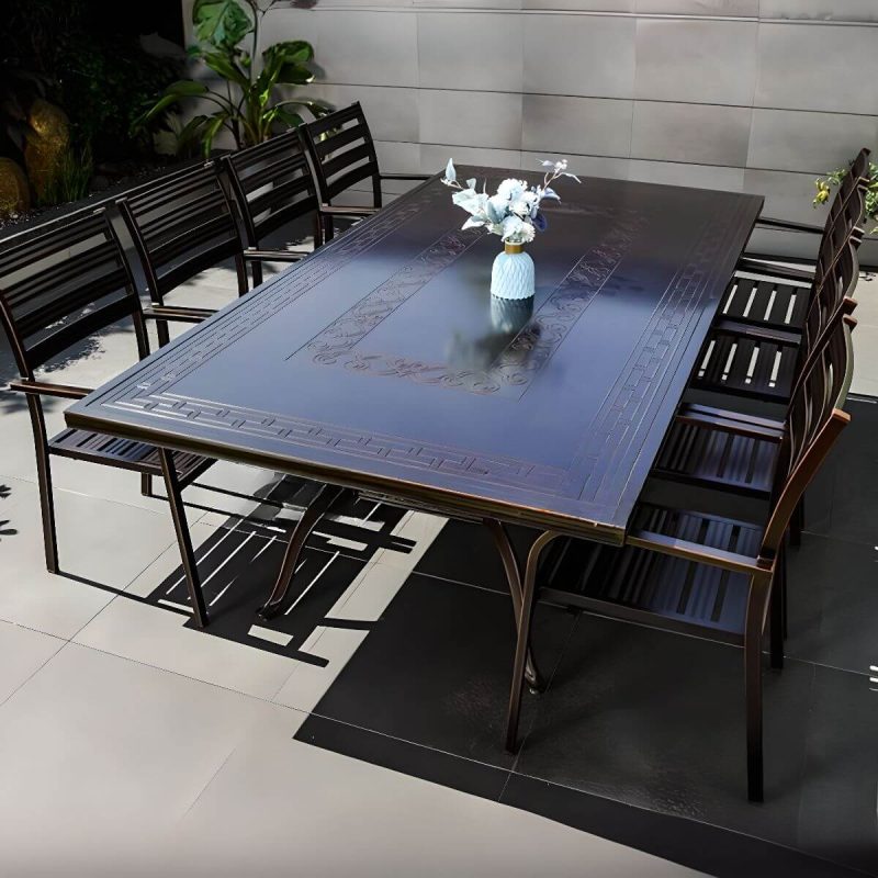 9-teiliges Set Casual Alloy Patio Esszimmer-Set mit wetterfester Tinte Tisch und Stühlen, Matt Schwarz, 91"L x 47"B x 28"H, Tisch & 8 Stühle
