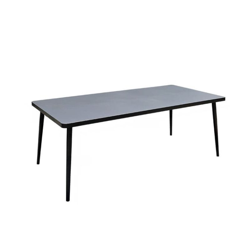 Moderner Outdoor-Esstisch mit feuerfestem Metalltisch und Stühlen, 7-teiliges Set, Tinte, 63"L x 35,5"B x 29,1"H, Tisch & 6 Stühle