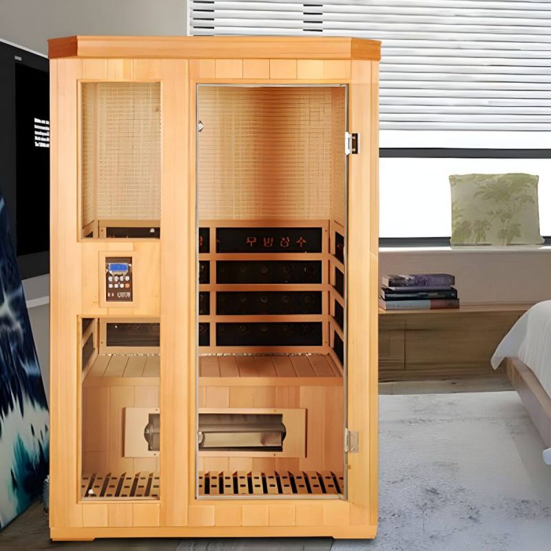 Holz-Infrarotkabine mit 1 Tür, beige, LED-Beleuchtung und Belüftung - 47"L x 43"B x 75"H
