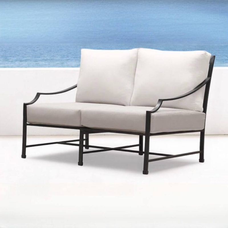 Einfaches schwarzes Metall-Loveseat für 2 Personen, rostbeständig, 1 Teil mit Kissen, Loveseat