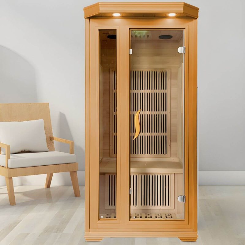 Rechteckige Holz-Infrarotsauna mit LED-Beleuchtung und Bluetooth - 36"L x 36"B x 75"H
