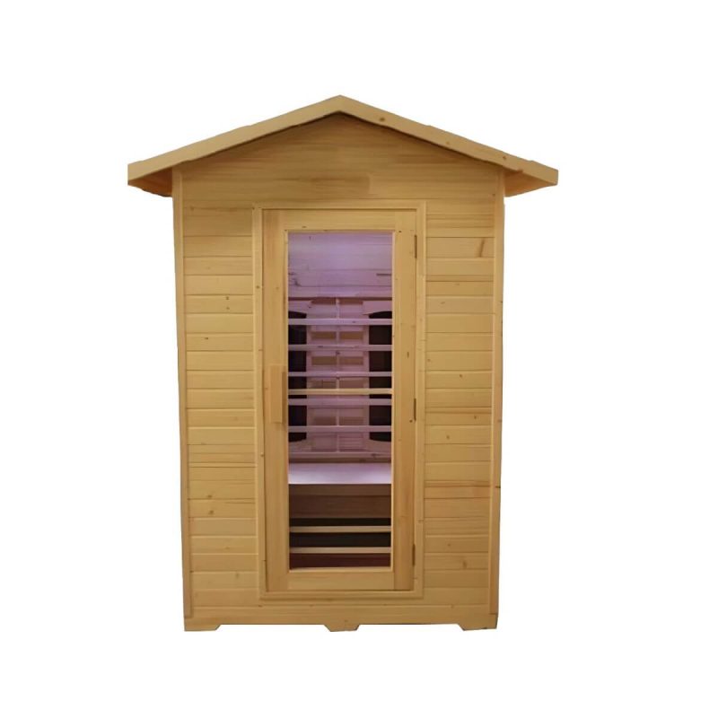 Workspace Essentials: Braune rechteckige Holzsauna mit LED-Beleuchtung und Sitzbank - 47"L x 47"B x 94"H