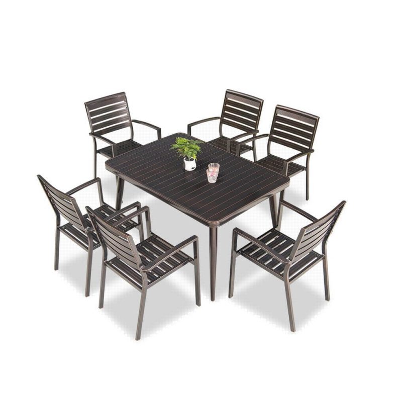 Feuerfestes rundes Pekannuss-Alloy Outdoor-Essset, 5-teilig mit Stuhl und Tisch, 35,4"L x 35,4"B x 28,3"H, Tisch & 4 Stühle