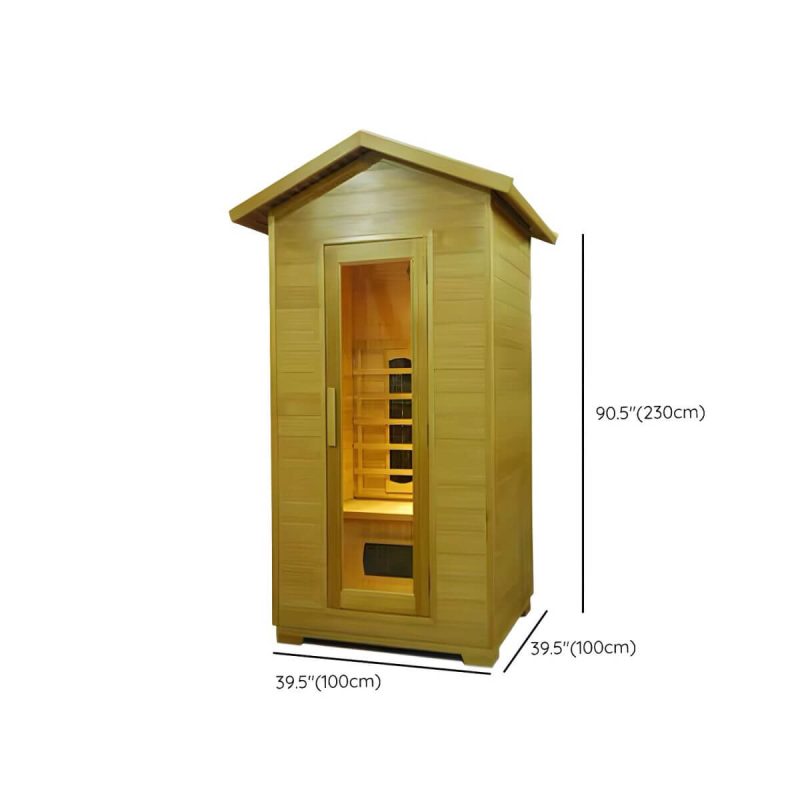 Dimension of Workspace Essentials: Braune rechteckige Holzsauna mit LED-Beleuchtung und Sitzbank - 39"L x 39"B x 91"H