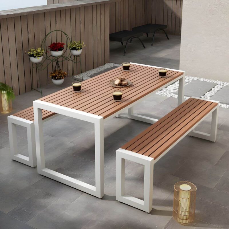 Moderner Terrassentisch aus hergestelltem Holz, wasser- und UV-beständig - 160 x 70 x 75 cm, nur schwarzer Tisch