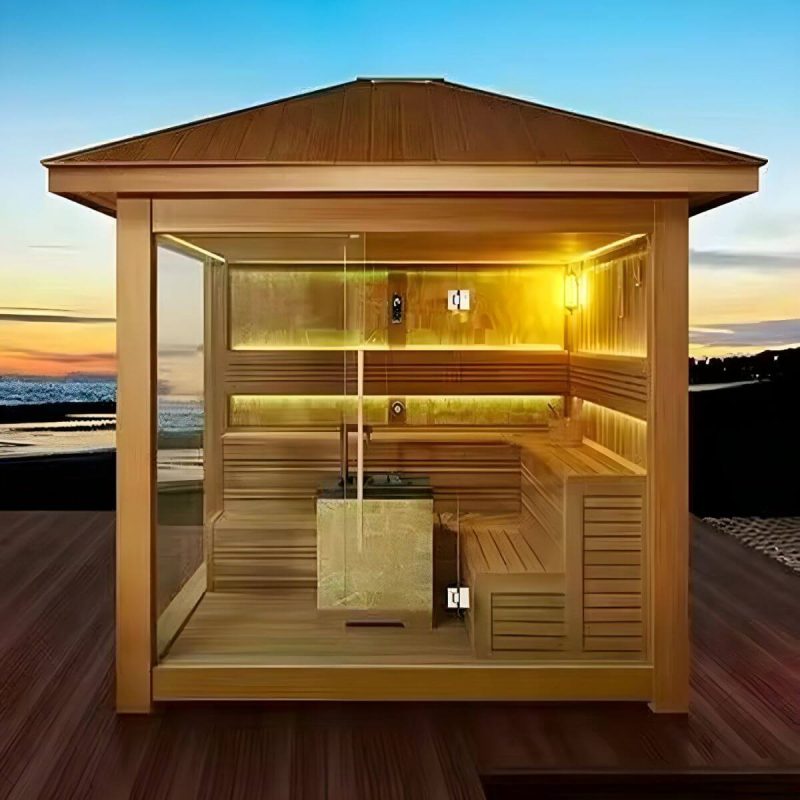 1 Sitz Hemlock FAR Infrarotsauna mit LED-Beleuchtung und Bluetooth - Natur 79"L x 79"B x 96"H