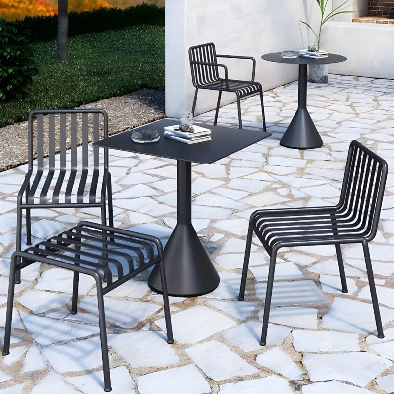 Zeitgenössischer Outdoor-Rund-/Quadrattisch Eisen Rostbeständiger Couchtisch - Schwarzer Rund Nur Tisch