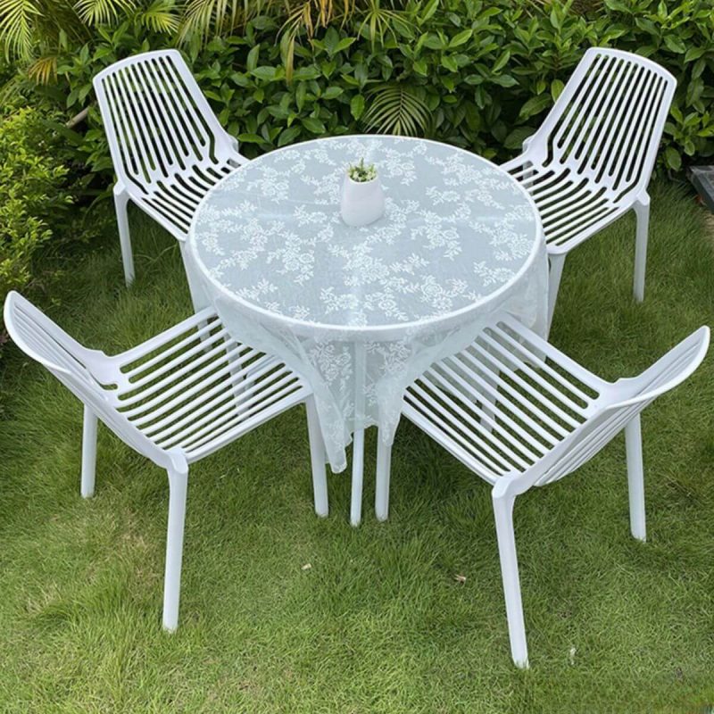 Rostbeständiges modernes Outdoor-Esstischset, Kreide-Polymer-Verbundstoff 7-teiliges Set mit Stuhl und Tisch, 63"L x 35,5"B x 28,3"H, Tisch & 6 Stühle