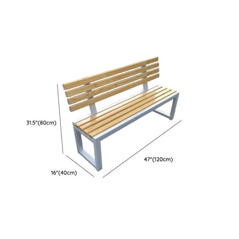 Dimension of Moderne feuerhemmende Gartenbank mit Holzoptik, Rückenlehne und Holzwerkstoff, Naturlackierung, 47"L x 16"B x 18"H