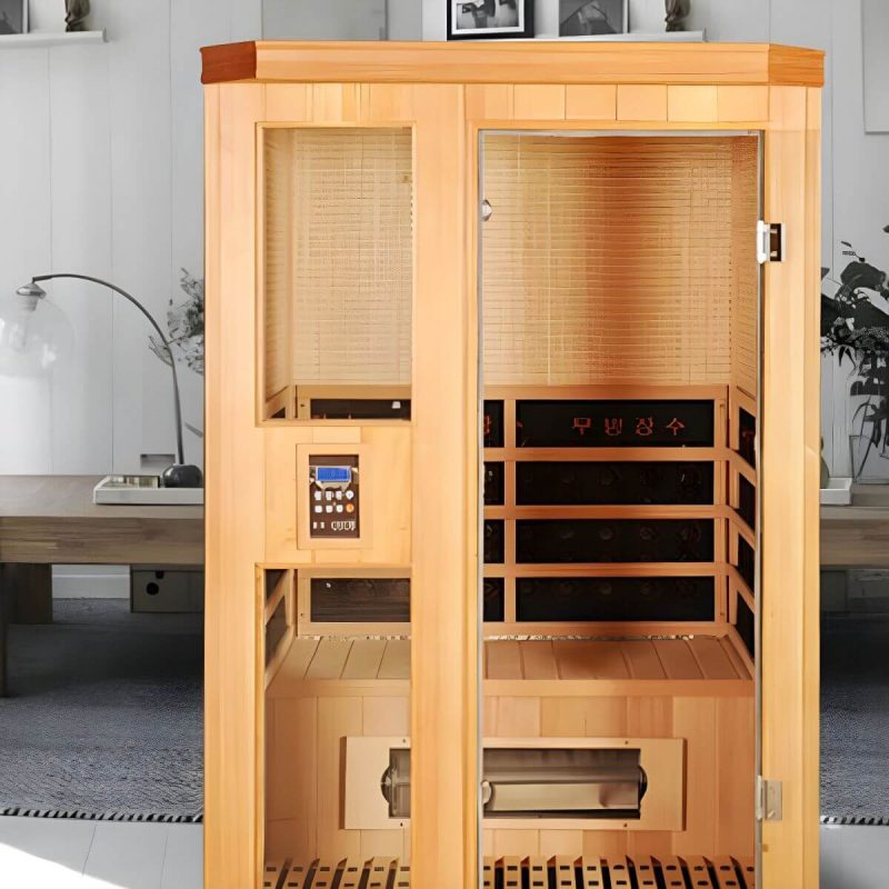 Holz-Infrarotkabine mit 1 Tür, beige, LED-Beleuchtung und Belüftung - 35"L x 35"B x 75"H