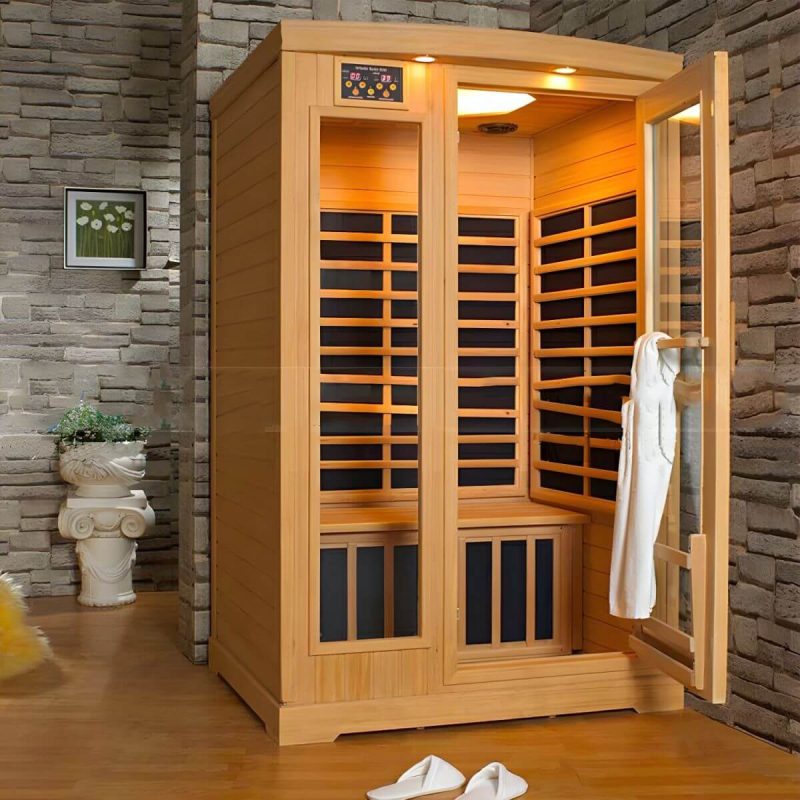 1 Sitz Hemlock FAR Infrarot-Sauna mit LED-Beleuchtung, Bluetooth und einstellbarer Temperatur - Gelb 35"L x 35"B x 75"H