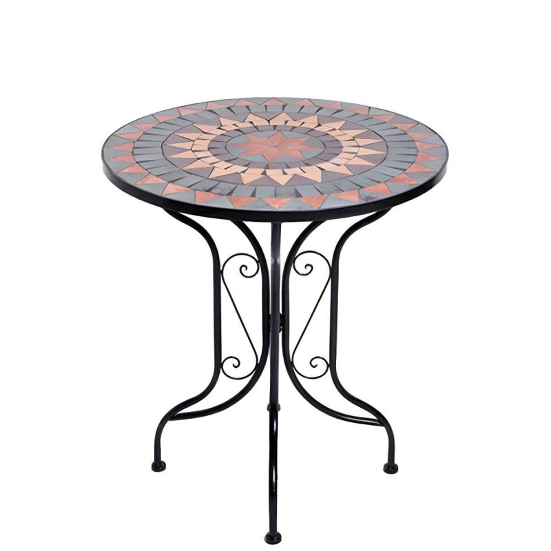 Bohemian Metall-Patio-Esstisch mit Mosaik-Design und wasserdichter Beschichtung - Nur Tisch 25,6"L x 25,6"B x 29,5"H Weiß