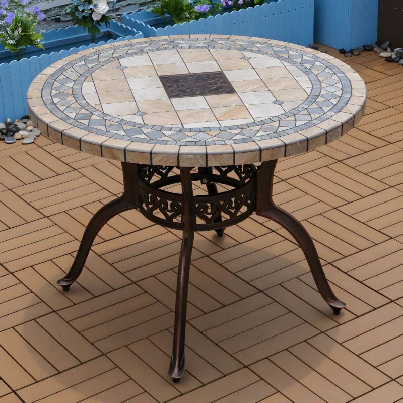 Moderner Outdoor-Patio-Tisch aus Keramik, rostbeständiger Patio-Tisch mit Aluminiumrahmen - Nur Tisch 39,4"L x 39,4"B x 29,5"H