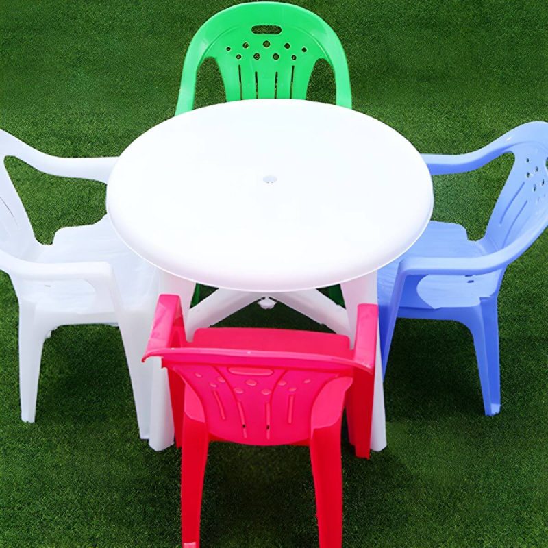 Outdoor-Plastik-Patio-Tisch im zeitgenössischen Stil in runder/quadratischer Form - Weiß 43"L x 43"B x 27,5"H Nur Tisch
