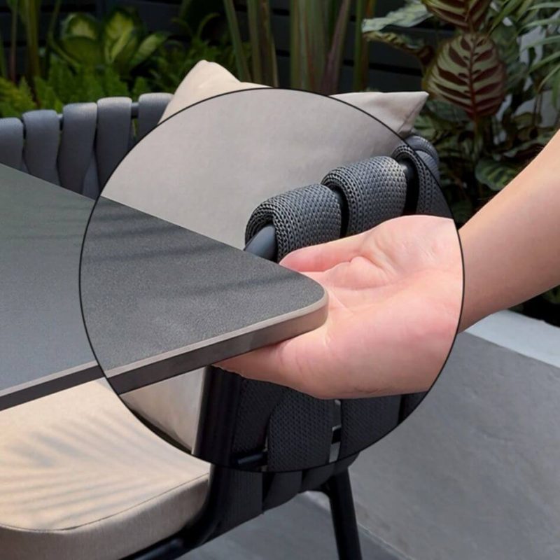 Stein-Patio-Esstisch mit schwarzer Tischplatte, UV-beständiges rechteckiges Design im Art-Deco-Stil, 63"L x 35,4"B x 29,5"H, nur Tisch