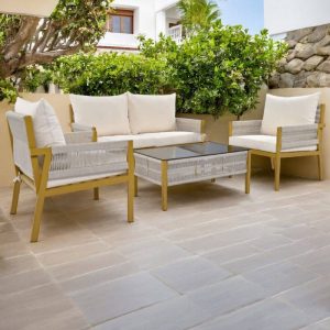 Glamouröses, UV-beständiges, weiß lackiertes Alloy-Rahmen Loveseat mit Kissen für 2 Personen, 1 Stück, 2-Sitzer Sofa