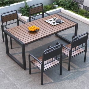 Gartentisch mit Legierungsrahmen, Kakaotischplatte im Art-Deco-Stil, 23,6"L x 23,6"B x 29,5"H, Nur Tisch