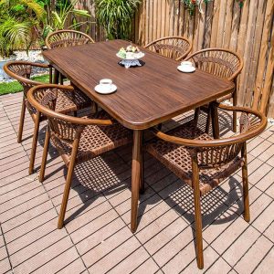 Kakao Legierung Outdoor-Esstischgarnitur mit feuerfestem quadratischem Tisch und Stühlen - 5-teilig, Walnuss, 31.5"L x 31.5"B x 29.1"H, Tisch & 4 Stühle