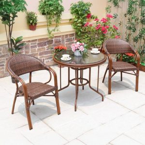 Klarer Outdoor-Esstisch mit Legierungsrahmen, 3-teiliges Set, runder Tisch, wetterfester Stuhl, 23,6"L x 23,6"B x 23,6"H, Schreibtisch mit 2 Stühlen