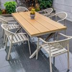 Hellgrünes 9-teiliges Outdoor-Esszimmerset mit Legierungssitz, wetterfester moderner Stil mit Stuhl und Tisch, Grün, 86.6"L x 35.4"B x 29.5"H, Tisch & 8 Stühle