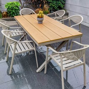 Hellgrünes 9-teiliges Outdoor-Esszimmerset mit Legierungssitz, wetterfester moderner Stil mit Stuhl und Tisch, Grün, 86.6"L x 35.4"B x 29.5"H, Tisch & 8 Stühle