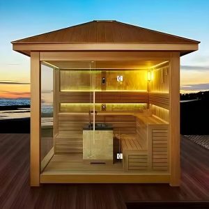 1 Sitz Hemlock FAR Infrarotsauna mit LED-Beleuchtung und Bluetooth - Natur 79"L x 79"B x 96"H