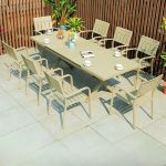 Elfenbein 9-teiliges Set Patio Esszimmer-Set mit Alloy Sitzmöbeln, sonnengeschützten Stühlen und Tisch, Casual Stil, Tisch & 8 Stühle