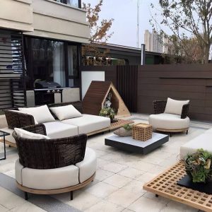 Einfaches Sofa für 1, 1 Stück, wasserdichter Holzrahmen in Karamell mit Kissen, Quadrat, 1-Sitzer Sofa