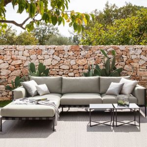 Nordisches, rostbeständiges Schwarzes Metall-Liegesofa mit Kissen für 2 Personen, 1-teilig, 2-Sitzer Ecksofa