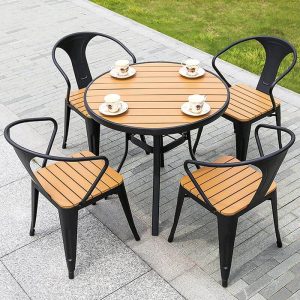 Runder Gartentisch aus Eisen mit natürlicher Oberfläche, UV-beständig im Art-Deco-Stil, nur Tisch