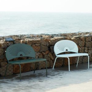Modische Weiße Eisen Gartenbank mit Rückenlehne, Weiß, 47"L x 25"B x 33"H