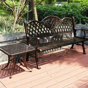Art Deco Antik Messing Aluminium Gartenbank, 46"L x 24"B x 34"H